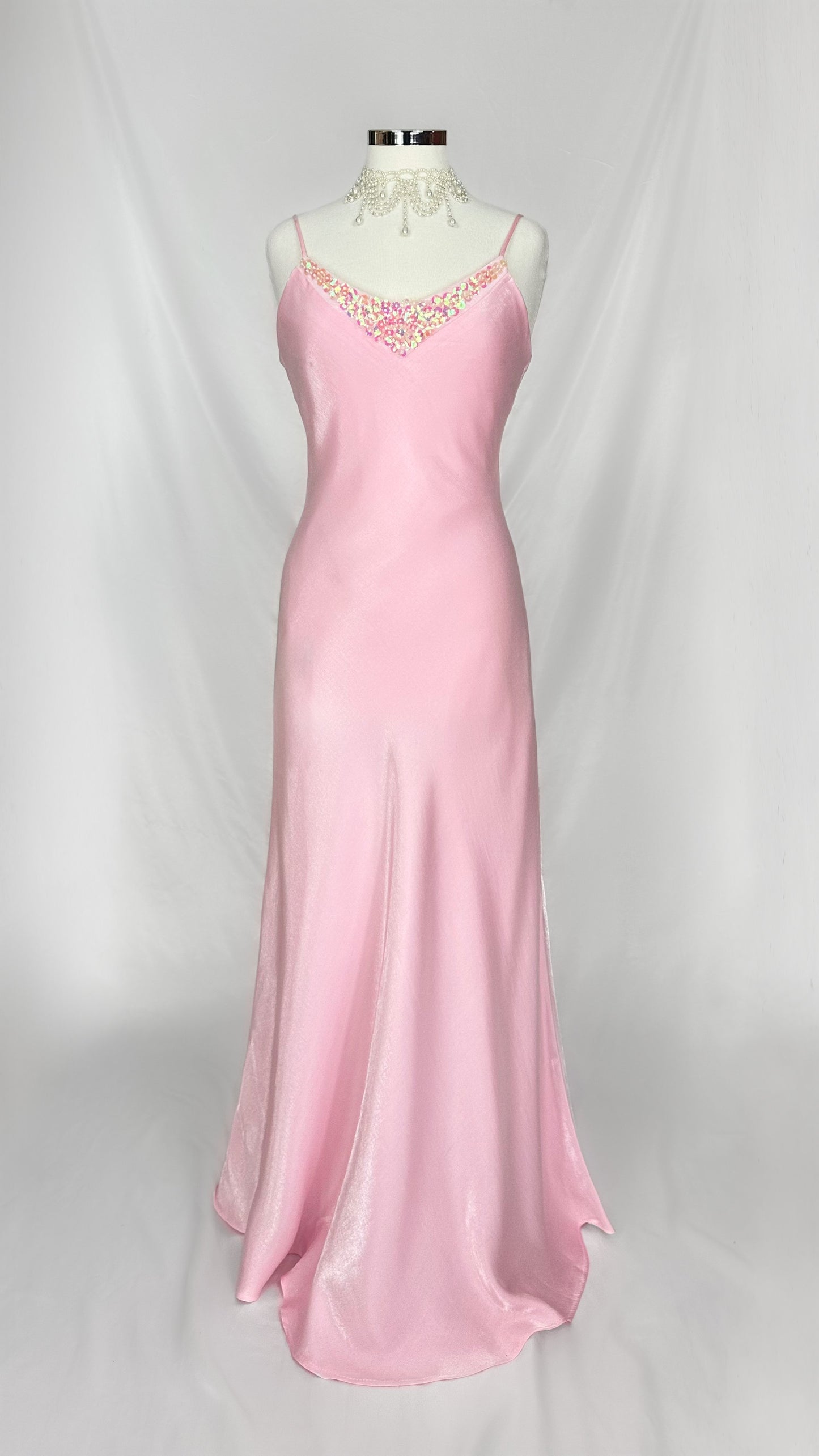 BABY PINK PRINCESS IRIDESCENT SEQUIN MAXI SLIP DRESS