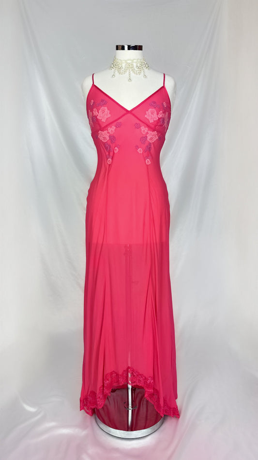 VINTAGE 90s VICTORIA SECRET CORAL PINK LACE SILK DRESS