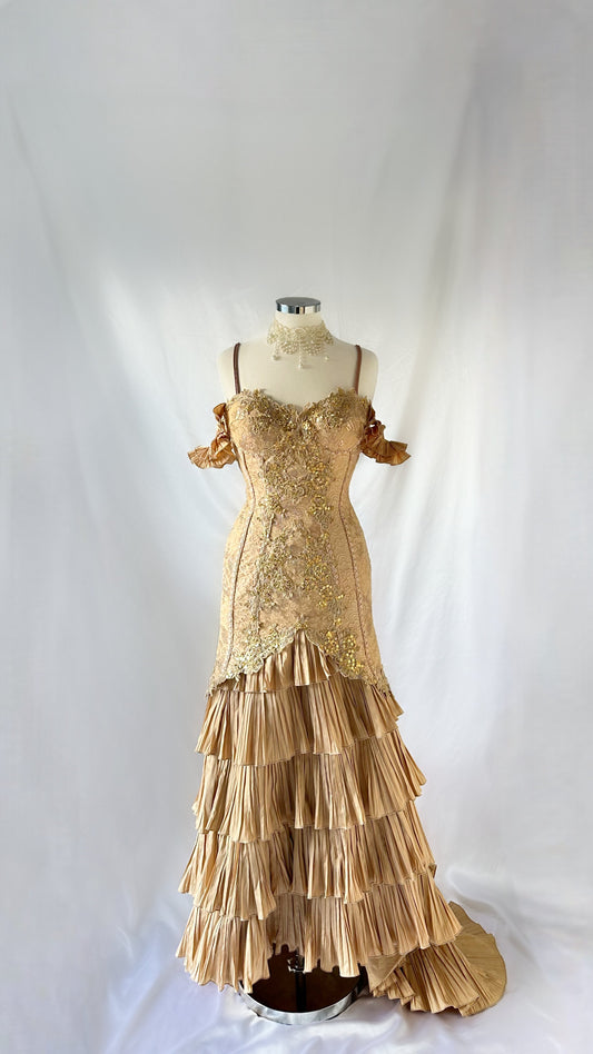 Whimsical Victorian 90s Tiered Embellished Sequin Gown