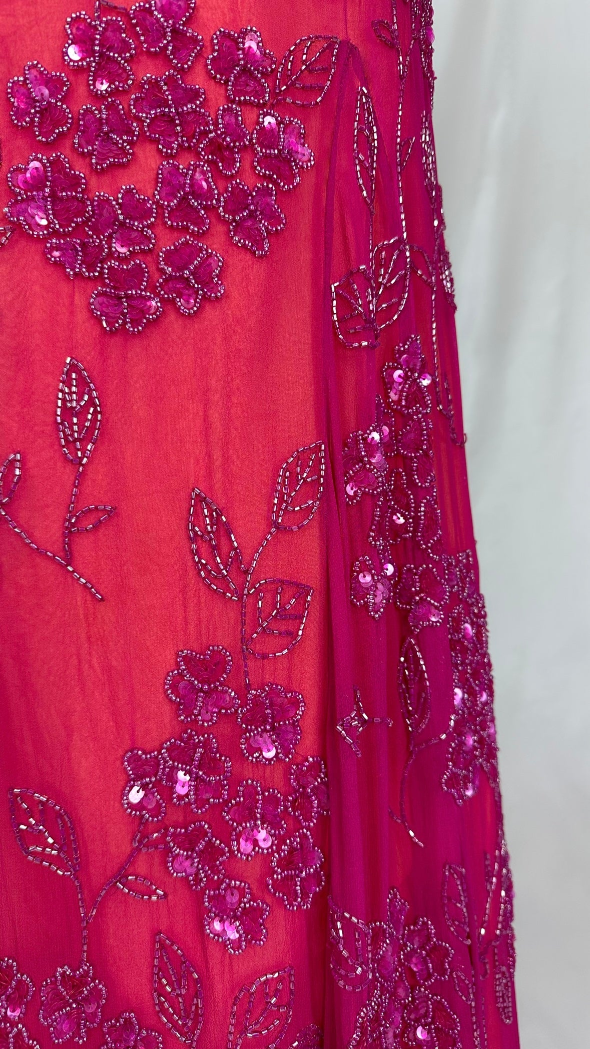 GUAVA PINK FLORAL SILK EMBELLISHED GOWN