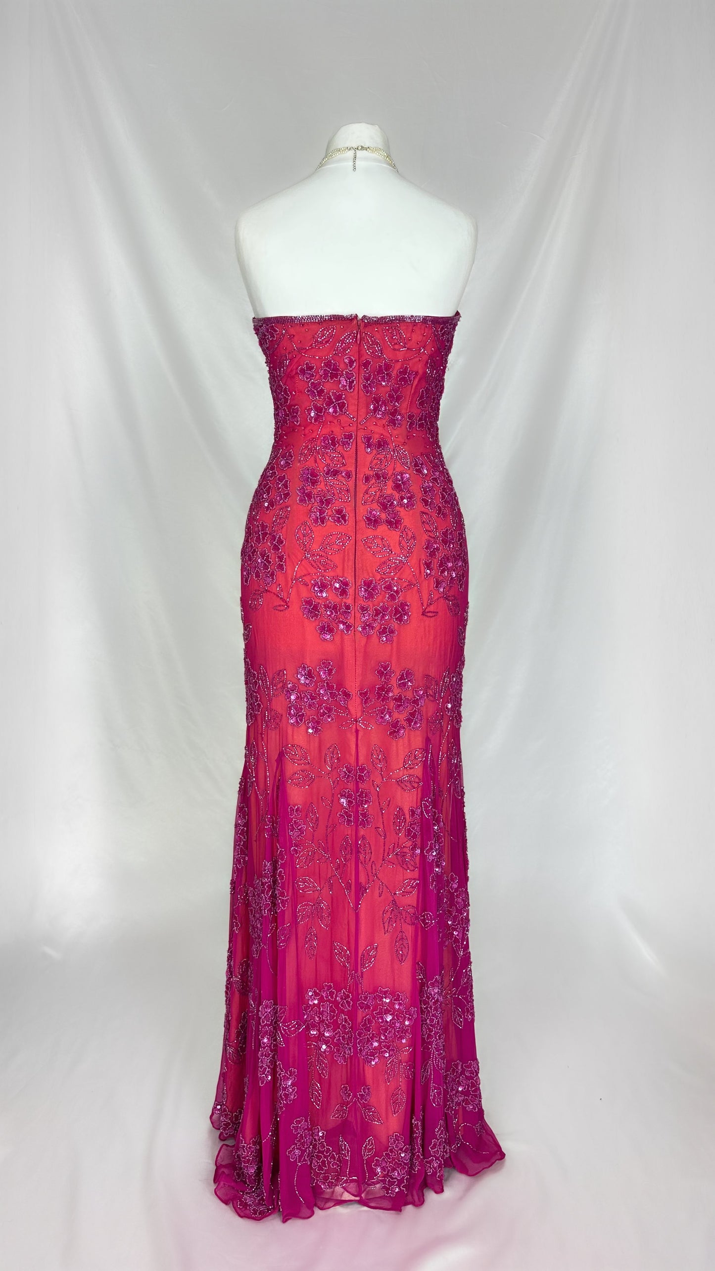 GUAVA PINK FLORAL SILK EMBELLISHED GOWN