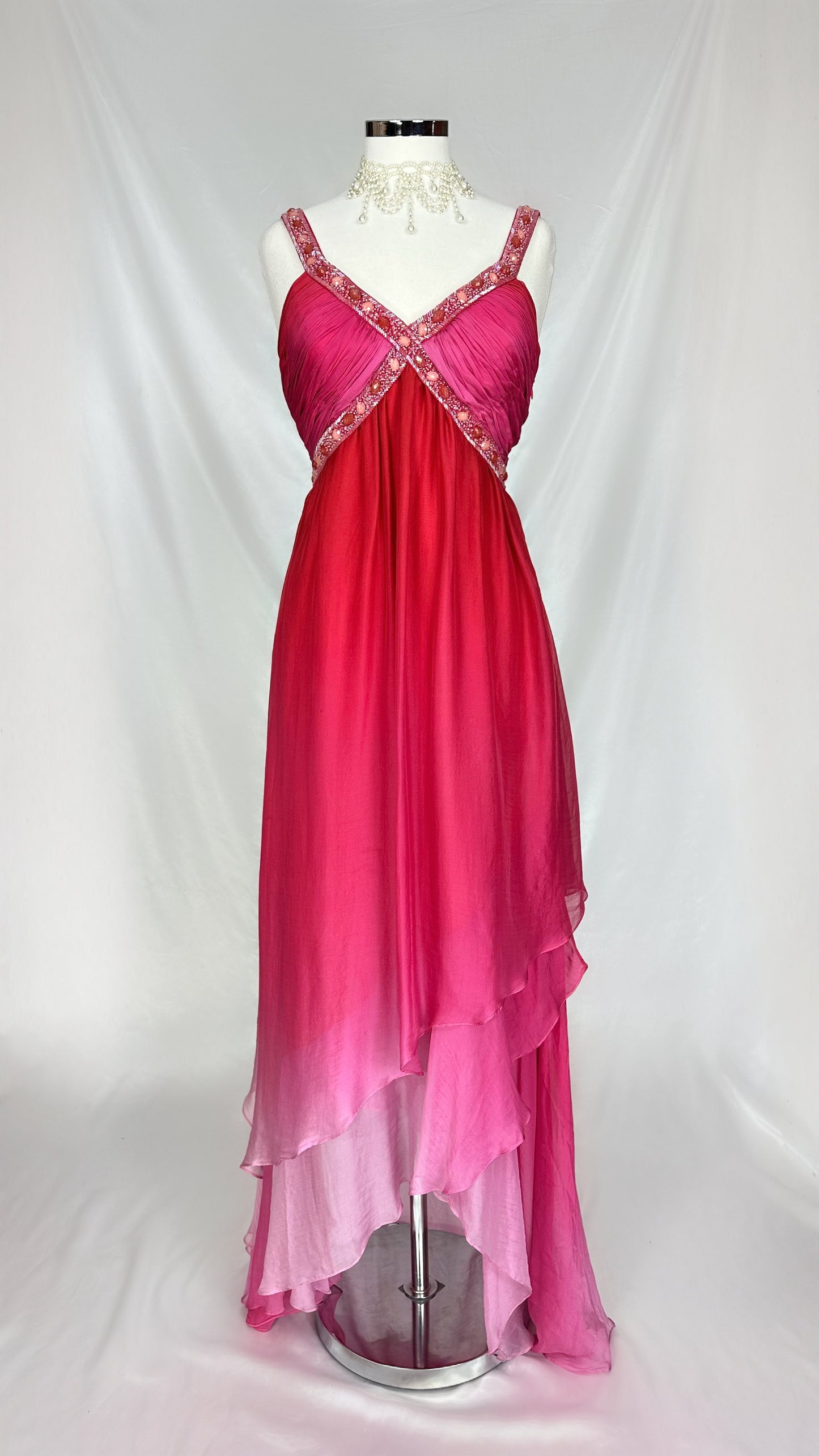 ROSETTA FLOWY SILK OMBRÉ ASYMMETRICAL MAXI DRESS